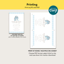 Load image into Gallery viewer, Some Bunny Baby Shower Invitation Blue Gingham Easter Spring Bunny Template 2038
