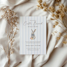 Load image into Gallery viewer, Bunny Easter Brunch Invitation, Blue Stripe Egg Hunt, Kids Spring Party 0805
