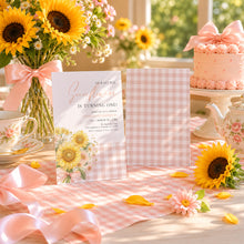 Load image into Gallery viewer, Pink Sunflower Birthday Invitation Watercolor Gingham Baby Girl Summer Template 0340
