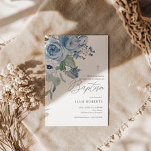 Load image into Gallery viewer, 0501 blue rose baptism invitation template
