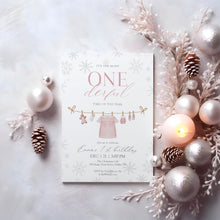 Load image into Gallery viewer, 0320 Winter Pink 1st Birthday Invitation Template: Christmas Holiday (Digital Download)

