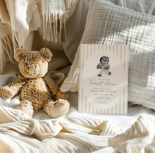 Load image into Gallery viewer, Blue Teddy Bear 1st Year down Football Birthday Invitation, Digital Download 0325
