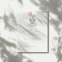 Load image into Gallery viewer, Pink Baby girl Elephant 1st Birthday invitation, Editable Digital Download Template 0324
