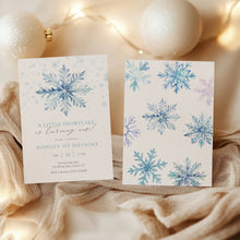 Load image into Gallery viewer, 0319 Blue Winter Snowflake 1st Birthday Invitation, Blue Winter ONE-derland First Birthday Party Invite
