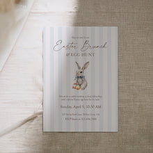 Load image into Gallery viewer, Bunny Easter Brunch Invitation, Blue Stripe Egg Hunt, Kids Spring Party 0805
