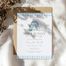 Load image into Gallery viewer, Some Bunny Baby Shower Invitation Blue Gingham Easter Spring Bunny Template 2038
