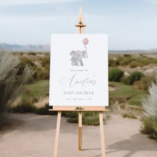 Load image into Gallery viewer, 2031 Pink Elephant Girls baby shower welcome sign template, digital download
