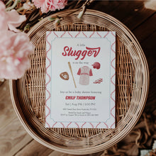 Load image into Gallery viewer, Corjl editable red little slugger in on the way baby shower invitation 2016
