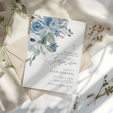 Load image into Gallery viewer, 0501 blue rose baptism invitation template

