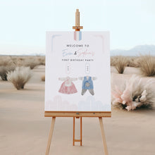 Load image into Gallery viewer, 0304 Korean Twin Siblings Hanbok 1st birthday Dol welcome sign template
