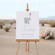 Load image into Gallery viewer, 2031 Pink Elephant Girls baby shower welcome sign template, digital download
