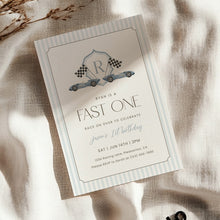Load image into Gallery viewer, Fast One Blue Monogram Crest 1st Birthday Invitation Editable, Boys Birthday 0330
