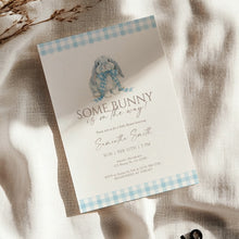 Load image into Gallery viewer, Some Bunny Baby Shower Invitation Blue Gingham Easter Spring Bunny Template 2038
