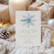 Load image into Gallery viewer, 0319 Blue Winter Snowflake 1st Birthday Invitation, Blue Winter ONE-derland First Birthday Party Invite
