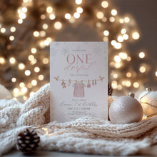 Load image into Gallery viewer, 0320 Winter Pink 1st Birthday Invitation Template: Christmas Holiday (Digital Download)
