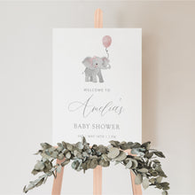 Load image into Gallery viewer, 2031 Pink Elephant Girls baby shower welcome sign template, digital download
