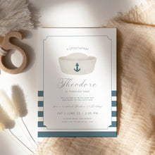 Load image into Gallery viewer, 0307 Navy Sailor hat birthday invitation
