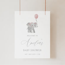 Load image into Gallery viewer, 2031 Pink Elephant Girls baby shower welcome sign template, digital download

