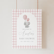 Load image into Gallery viewer, Pink Elephant baby shower welcome sign template, digital download 2031
