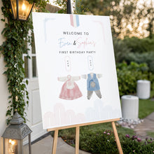 Load image into Gallery viewer, 0304 Korean Twin Siblings Hanbok 1st birthday Dol welcome sign template
