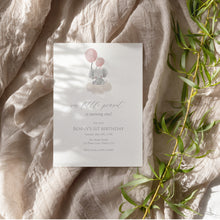 Load image into Gallery viewer, Pink Baby girl Elephant 1st Birthday invitation, Editable Digital Download Template 0324
