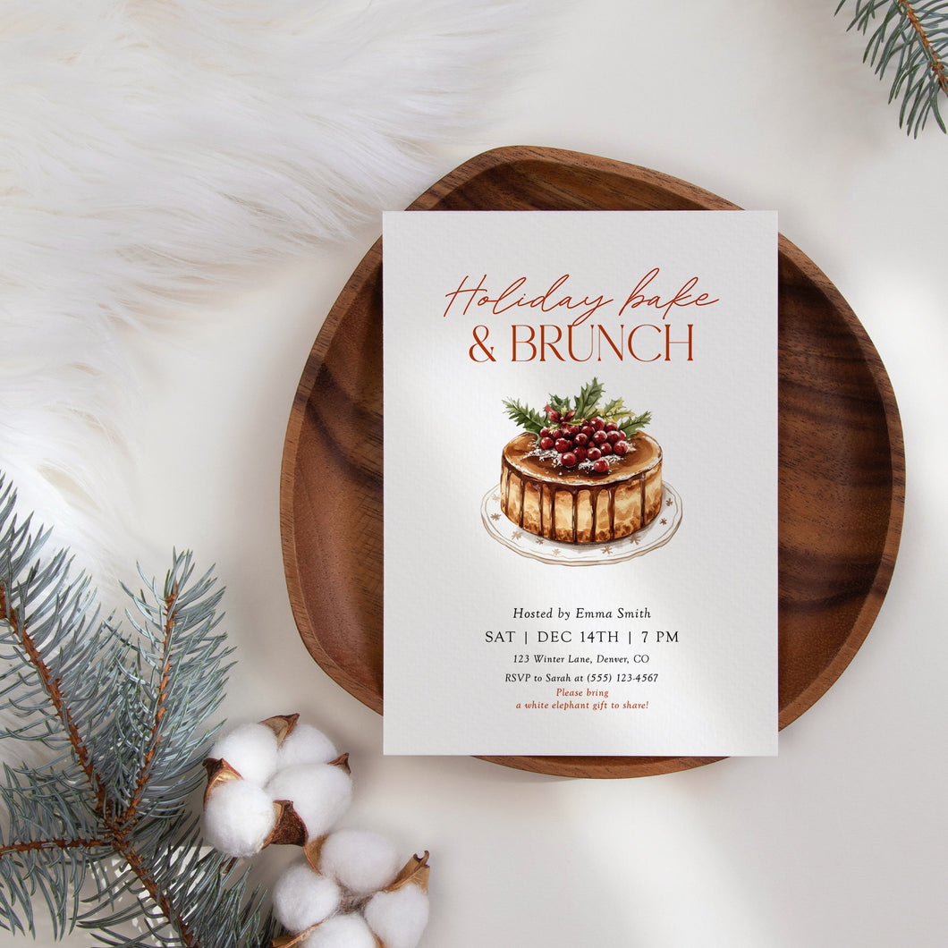 2033 Christmas Brunch Invite, Friendsmas Bake & Brunch Party, Editable Digital Download