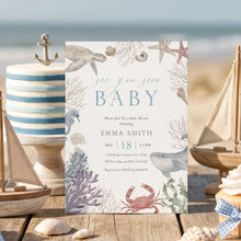 Load image into Gallery viewer, Animal Baby Shower Invitation, Sea You Soon Summer Editable Template 2045
