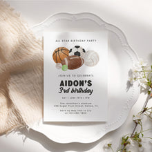 Load image into Gallery viewer, All Star Sports Birthday Invitation for Boys Multi-Sports Balls Party Invite Watercolor Template 0334
