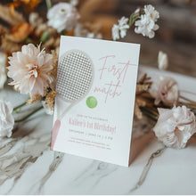 Load image into Gallery viewer, 0312 pink first match tennis birthday invitation template
