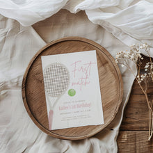 Load image into Gallery viewer, 0312 pink first match tennis birthday invitation template
