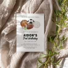 Load image into Gallery viewer, All Star Sports Birthday Invitation for Boys Multi-Sports Balls Party Invite Watercolor Template 0334
