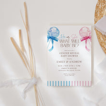 Load image into Gallery viewer, 2036 He or She Gender Reveal Invite Blue Pink Lollipop, Baby Shower Template, Digital Download
