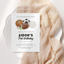 Load image into Gallery viewer, All Star Sports Birthday Invitation for Boys Multi-Sports Balls Party Invite Watercolor Template 0334
