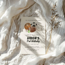 Load image into Gallery viewer, All Star Sports Birthday Invitation for Boys Multi-Sports Balls Party Invite Watercolor Template 0334
