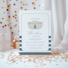 Load image into Gallery viewer, 0307 Navy Sailor hat birthday invitation
