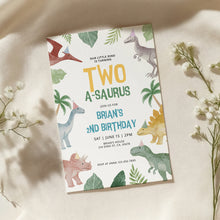 Load image into Gallery viewer, 0323 Dinosaur Two-a-Saurus Birthday Invitation, Printable Dinosaur Editable invite template, digital download
