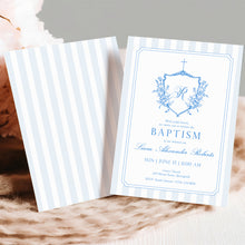 Load image into Gallery viewer, 0501 blue crest initial baptism invitation template
