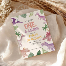 Load image into Gallery viewer, 0323 Dinosaur One-a-Saurus 1st Birthday Invitation for Girls, Editable Printable Template, digital download
