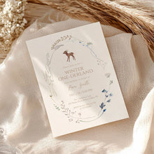 Load image into Gallery viewer, 0319 Winter ONE-derland 1st Birthday Invitation with Woodland Deer, Rustic Winter First Birthday Party Invite
