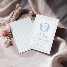 Load image into Gallery viewer, 0501 blue crest initial baptism invitation template
