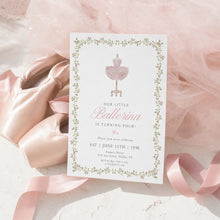 Load image into Gallery viewer, Coquette Pink Ballet Dress Birthday Invitation Editable Girl Ribbon Bows 4th Birthday Invite 0339
