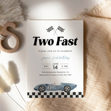 Load image into Gallery viewer, Two Fast Race Car 2nd Birthday Invitation Editable Blue for Boy 0330
