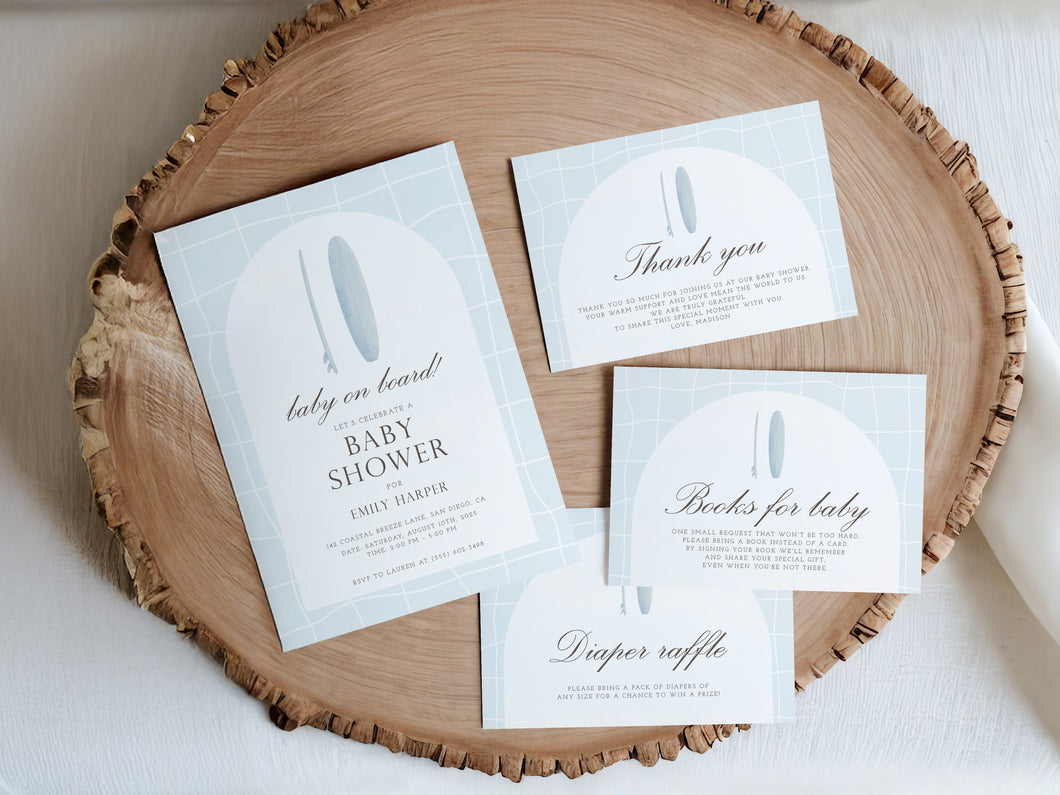 Blue minimal baby on board baby shower party mini set 2013