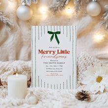 Load image into Gallery viewer, 2033 Green Bow Merry Little Friendsmas Party Invite, Editable Christmas Holiday Template, Digital Download
