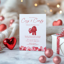Load image into Gallery viewer, 0801 Cozy &amp; Compy Galentines Pajamas Party Invite, Valentines Girls Night Out, Digital Download, Editable Template
