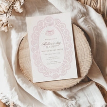 Load image into Gallery viewer, Mother’s Day Tea Party Invitation Pink Lace Floral Brunch Editable Template 0806

