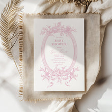 Load image into Gallery viewer, Corjl editable pink tolie de jouy baby shower invitation template 2015
