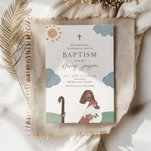 Load image into Gallery viewer, Jesus Shepherd Baptism Invitation Template, Watercolor Christian Boy Baptism Invite 0502
