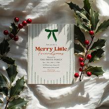 Load image into Gallery viewer, 2033 Green Bow Merry Little Friendsmas Party Invite, Editable Christmas Holiday Template, Digital Download
