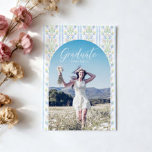 Load image into Gallery viewer, Blue Floral Graduation Invitation Grandmillennial Photo Announcement Preppy Editable Template 0808
